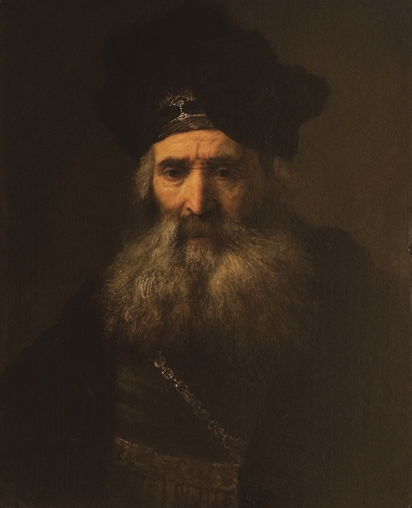 Rembrandt Harmensz van Rijn and workshop: A Tronie of a Bearded Old Man in Middle Eastern Dress, ca. 1635, Lent by the Earl of Derby